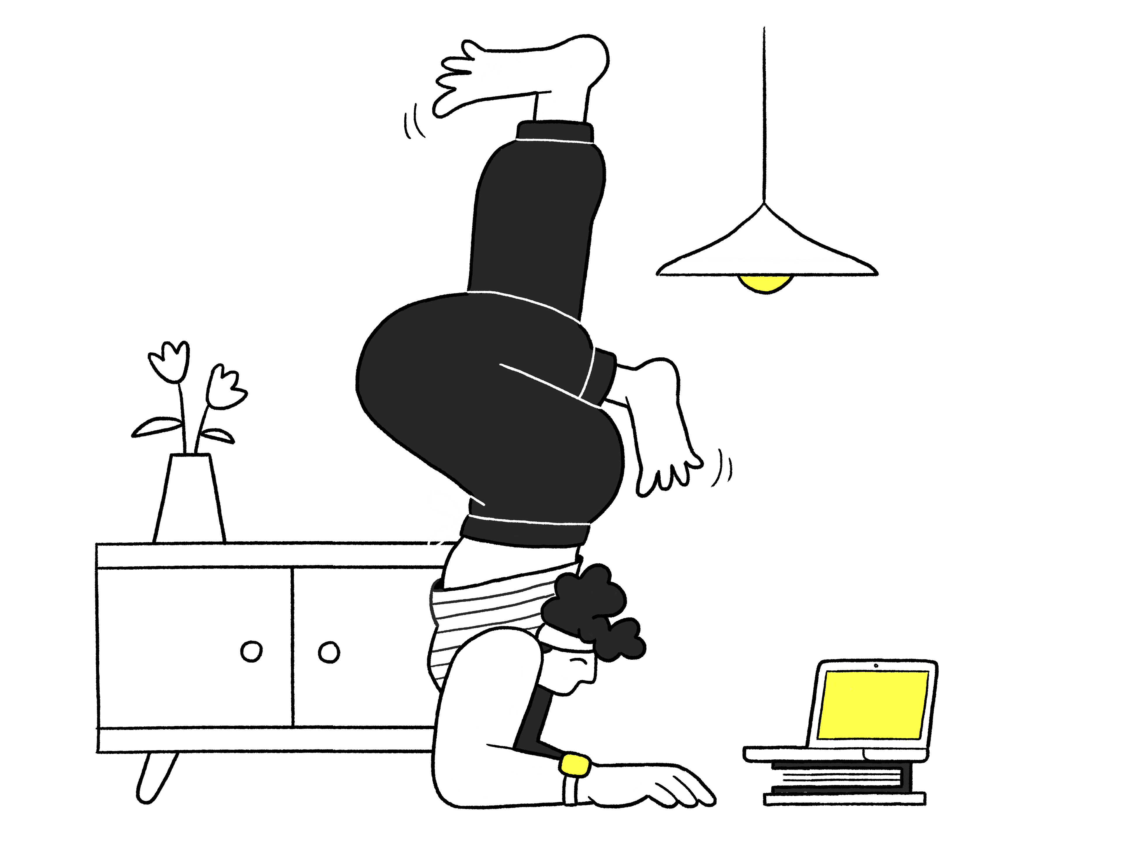 Illustration of a person doing yoga whilst using their laptop